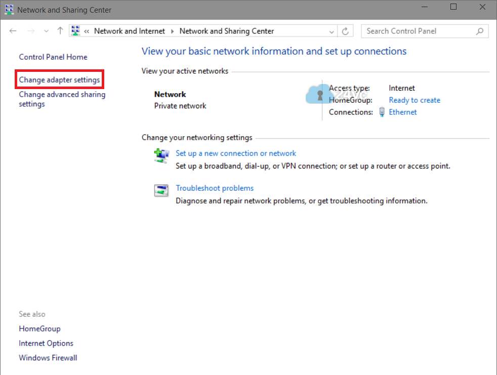 Right click on the network icon in the system tray and click Open Network and Sharing Center. In Network and Sharing Center, click on Change Adapter Settings 